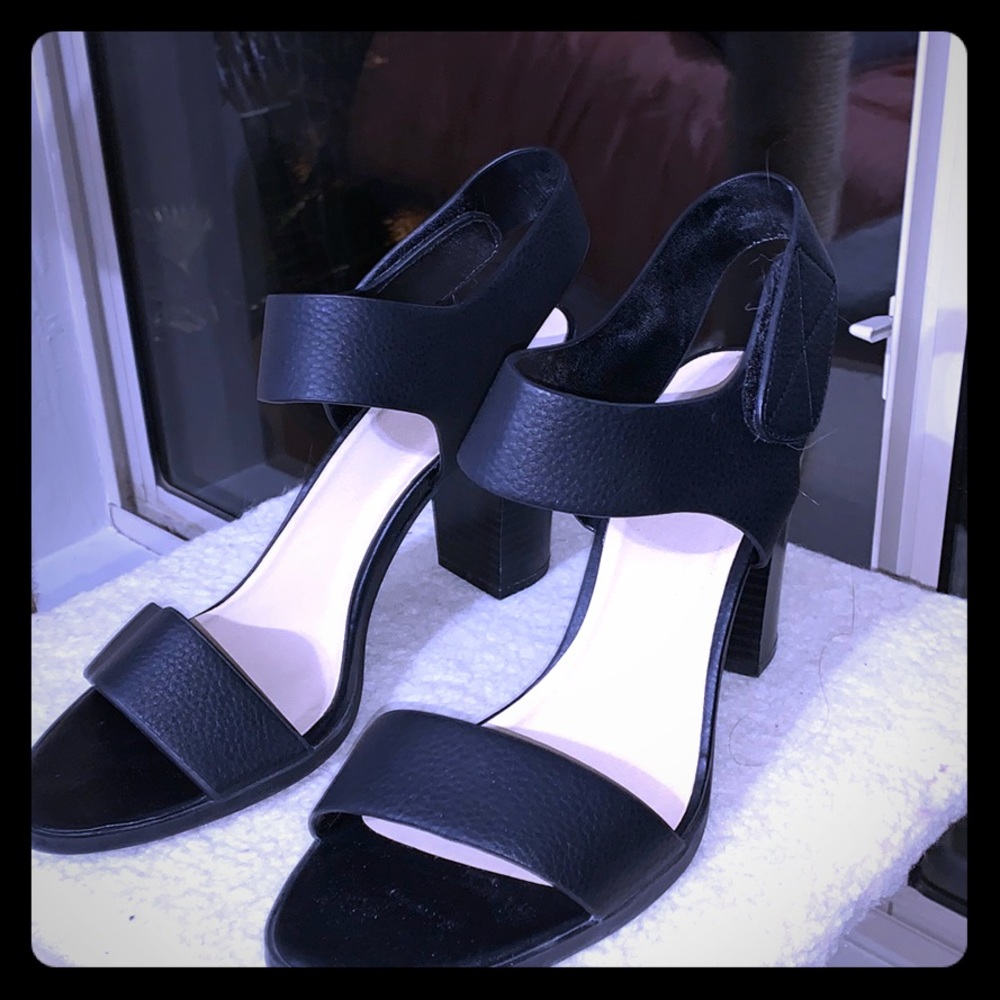 Black two strap high heels